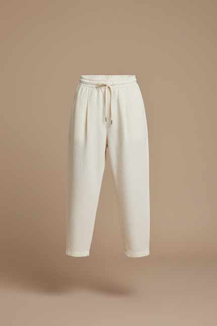 Pantalon Baggy Beige Lin Ample Cordon Confortable - vue 3