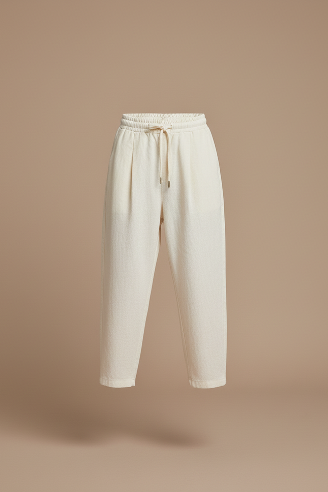 Pantalon Baggy Beige Lin Ample Cordon Confortable - vue 3
