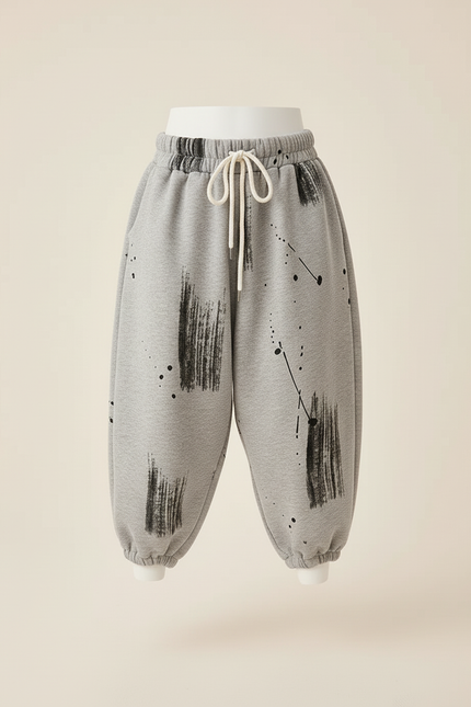 Pantalon Baggy Gris Coton Ample Imprimé Enfant - Molleton - vue 3