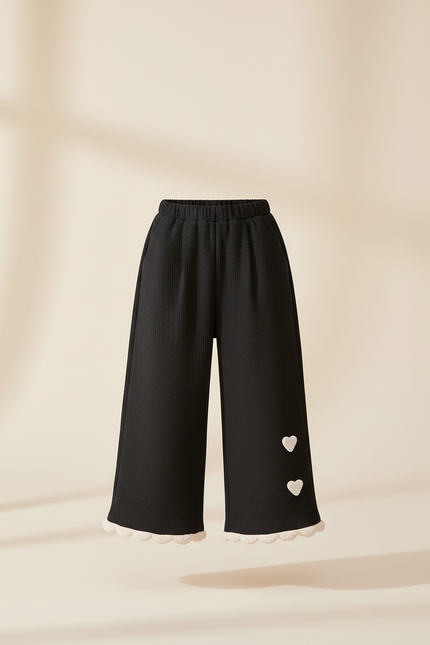 Pantalon Baggy Noir Ample Cœur Fille Hiver - Maille - vue 3