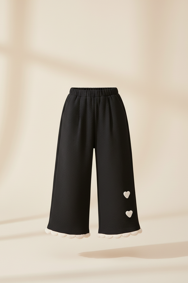 Pantalon Baggy Noir Ample Cœur Fille Hiver - Maille - vue 3