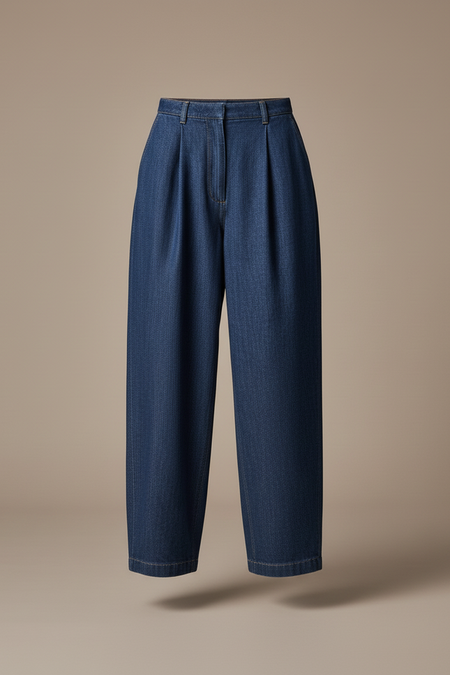 Pantalon Baggy Denim Plissé Large Bleu Décontracté - Jean - vue 3