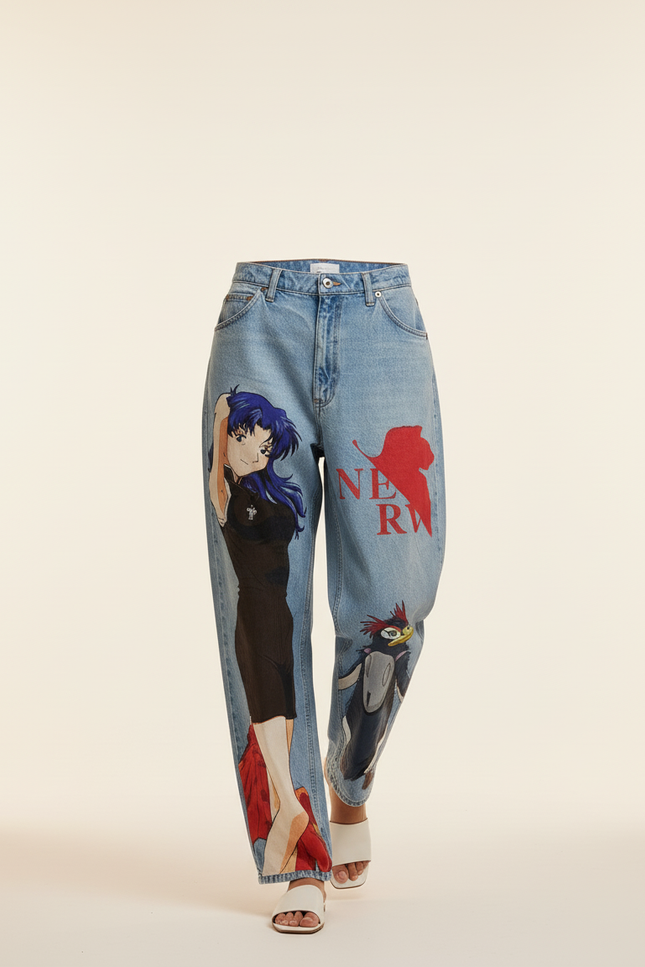 Pantalon Baggy Jean Clair Ample Imprimé Manga Femme - Bleu - vue 3