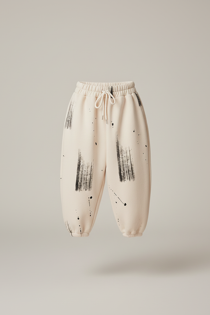 Pantalon Baggy Crème Coton Imprimé Noir Ample Enfant - Beige Molleton - vue 3