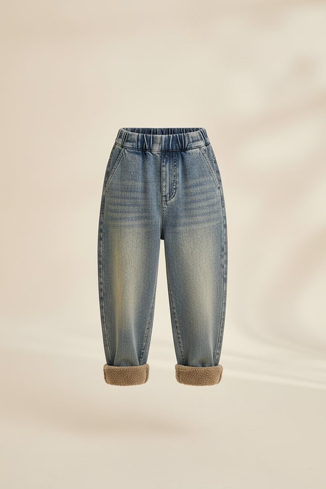 Pantalon Baggy Jean Ample Doublé Chaud Hiver Enfant - Bleu - vue 3