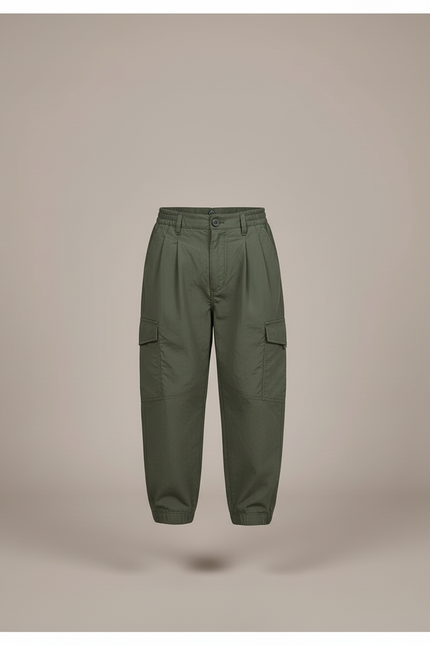 Pantalon Baggy Vert Militaire Ample Plissé Enfant - Kaki Polyester - vue 3
