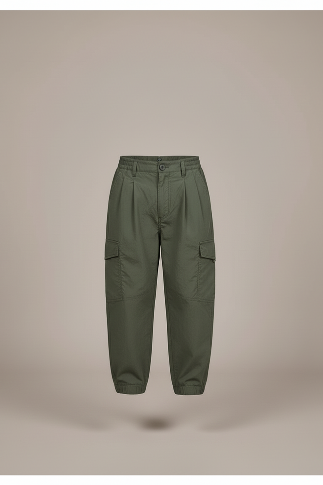 Pantalon Baggy Vert Militaire Ample Plissé Enfant - Kaki Polyester - vue 3