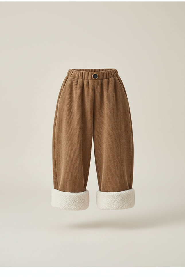 Pantalon Baggy Côtelé Marron Doublé Polaire Enfant - Cordé - vue 3