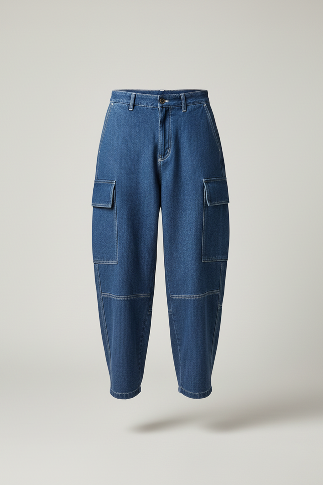 Pantalon Baggy Jean Denim Ample Cargo Bleu - vue 3