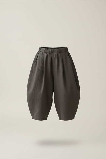 Pantalon Baggy Gris Lin Ample Plissé Confortable Fille - vue 3