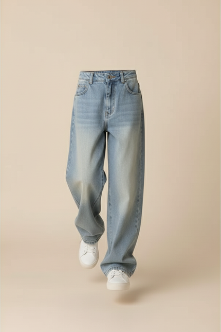 Pantalon Baggy Jean Bleu Délavé Ample Fille - vue 3