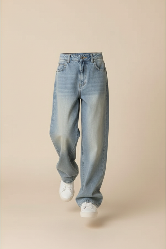 Pantalon Baggy Jean Bleu Délavé Ample Fille - vue 3