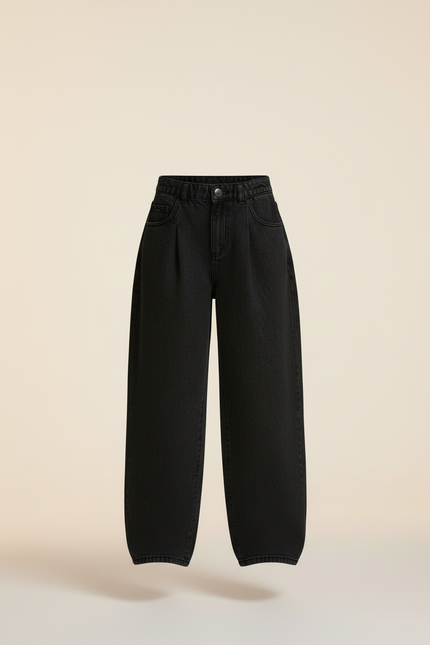 Pantalon Baggy Noir Ample Taille Haute Denim Fille - Jean - vue 3