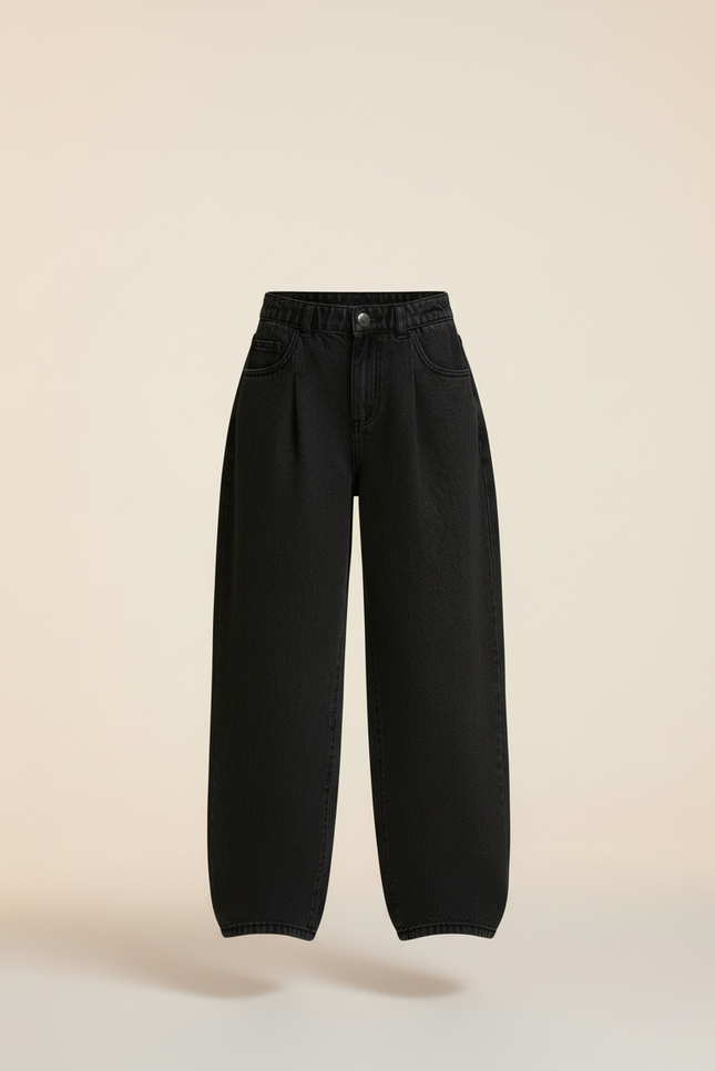 Pantalon Baggy Noir Ample Taille Haute Denim Fille - Jean - vue 3