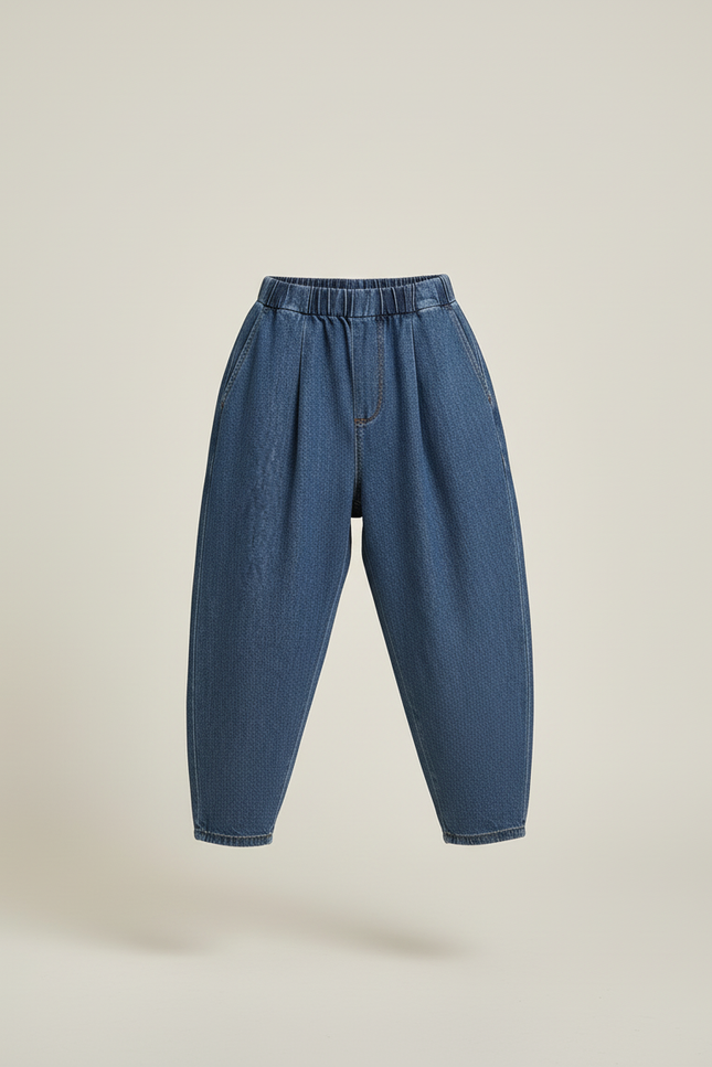 Pantalon Baggy Jean Bleu Denim Ample Élastique - vue 3