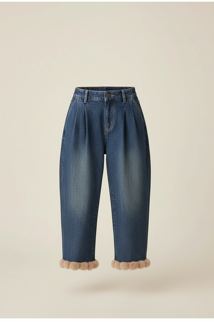 Pantalon Baggy Jean Bleu Plissé Ample Fille - vue 3