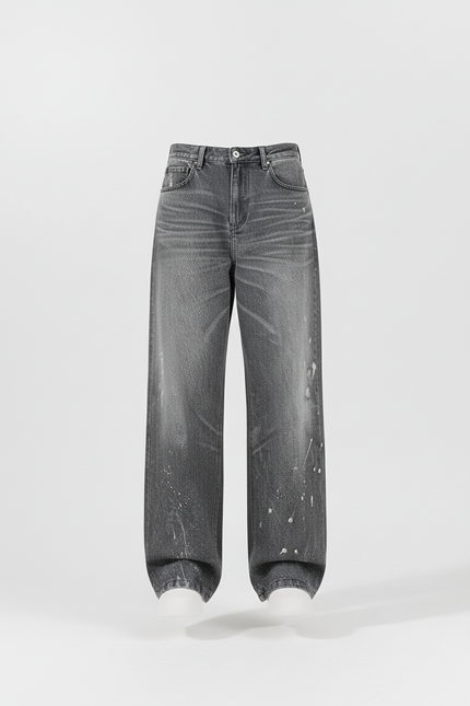 Pantalon Baggy Gris Délavé Imprimé Ample Streetwear - Jean - vue 3