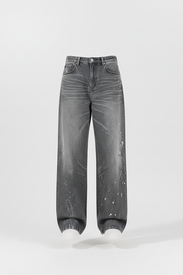 Pantalon Baggy Gris Délavé Imprimé Ample Streetwear - Jean - vue 3