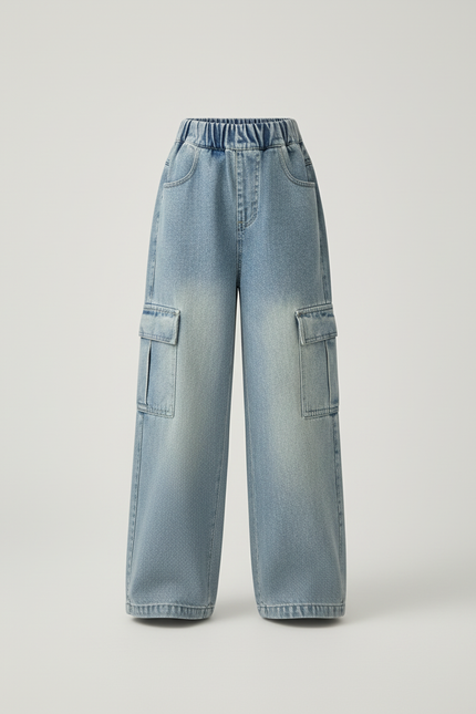 Pantalon Baggy Jean Bleu Décontracté Ample Fille - vue 3