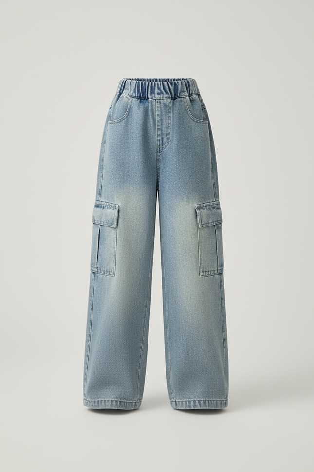 Pantalon Baggy Jean Bleu Décontracté Ample Fille - vue 3