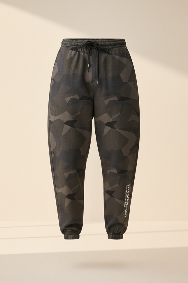 Pantalon Baggy Camouflage Géométrique Cordon Décontracté Homme - Kaki Molleton - vue 3