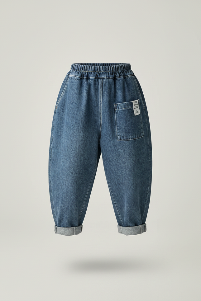 Pantalon Baggy Denim Ample Décontracté Enfant - Bleu Jean - vue 3