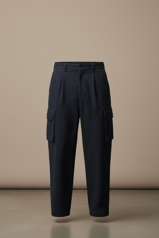 Pantalon Baggy Bleu Marine Coton Cargo Plissé Homme - Toile - vue 3