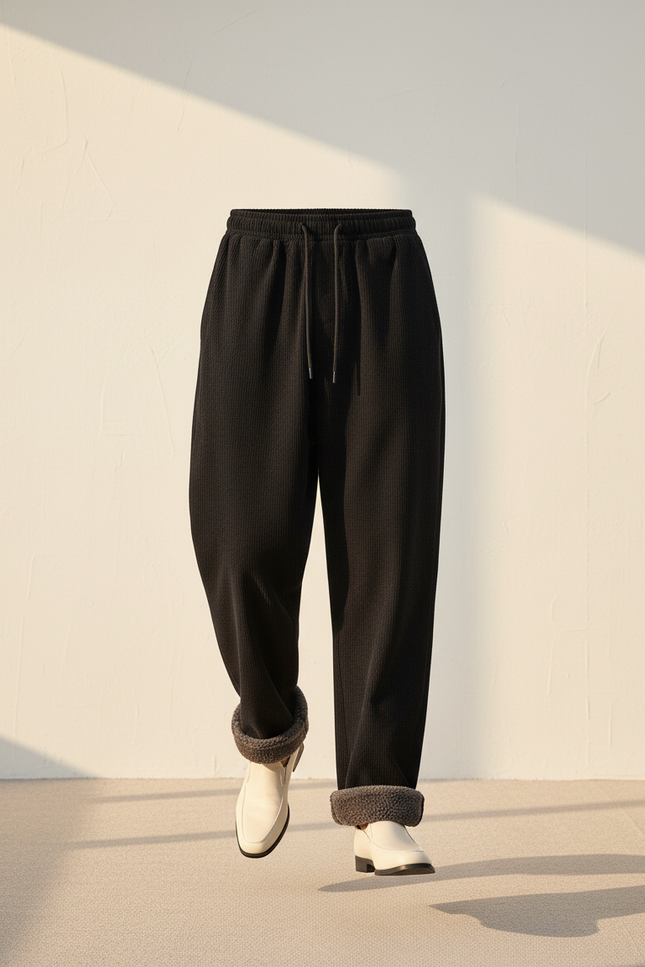 Pantalon Baggy Noir Côtelé Doublé Chaud Ample - Cordé - vue 3