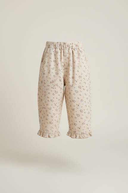 Pantalon Baggy Écru Côtelé Imprimé Floral Volants Fille - Cordé - vue 3