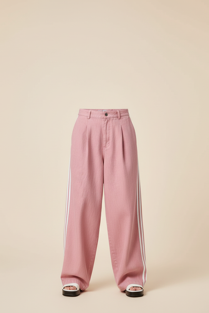 Pantalon Baggy Rose Rayures Blanches Ample Femme - Jean - vue 3