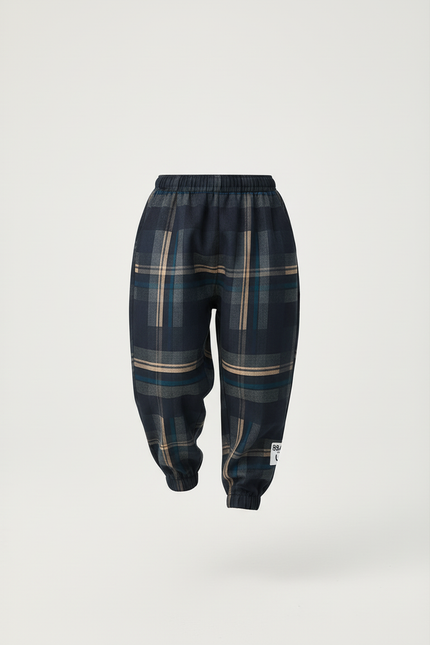 Pantalon Baggy Carreaux Épais Hiver Garçon Décontracté - Marine Tweed - vue 3
