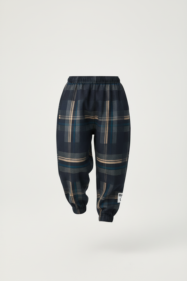 Pantalon Baggy Carreaux Épais Hiver Garçon Décontracté - Marine Tweed - vue 3