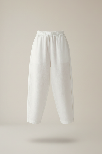 Pantalon Baggy Blanc Lin Ample Décontracté Élastique - vue 3