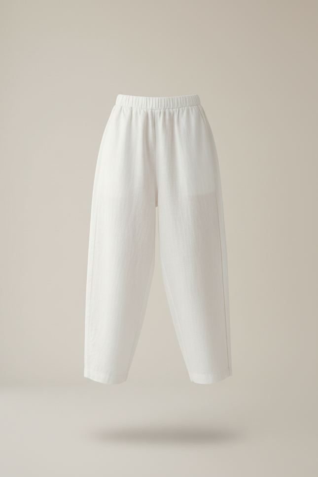 Pantalon Baggy Blanc Lin Ample Décontracté Élastique - vue 3