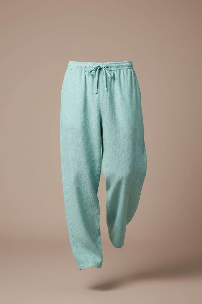 Pantalon Baggy Vert Menthe Ample Lin Décontracté Homme - vue 3