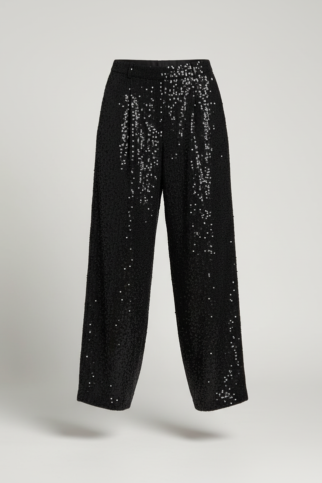 Pantalon Baggy Noir Pailleté Ample Velours Brillant Femme - vue 3