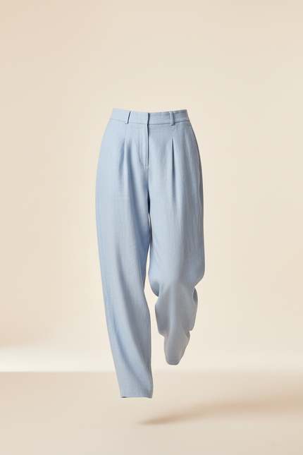 Pantalon Baggy Bleu Ciel Lin Ample Fluide - vue 3