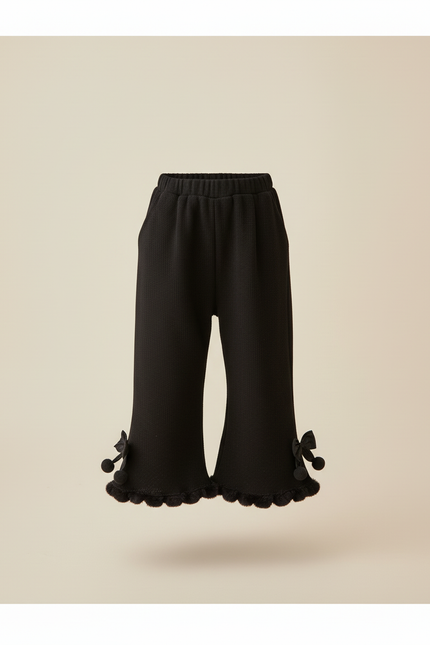 Pantalon Baggy Noir Évasé Pompons Fille Hiver - Maille - vue 3