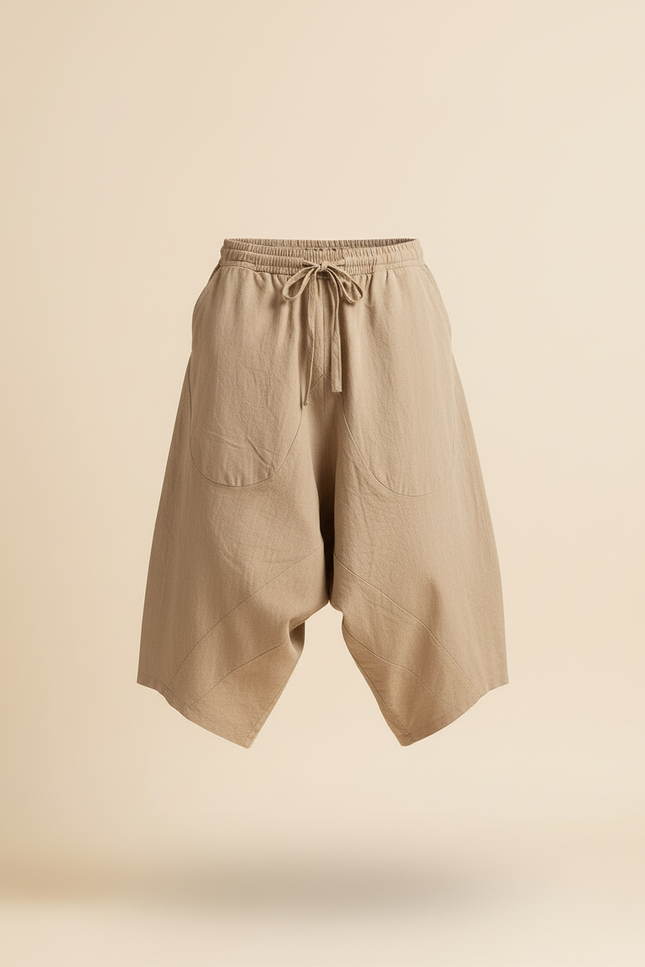Pantalon Baggy Beige Lin Ample Décontracté Homme Cordon - vue 3