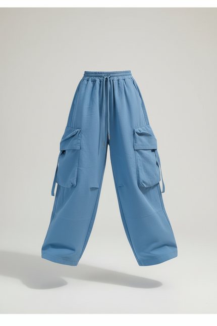 Pantalon Baggy Bleu Cargo Ample Décontracté Fille - Polyester - vue 3