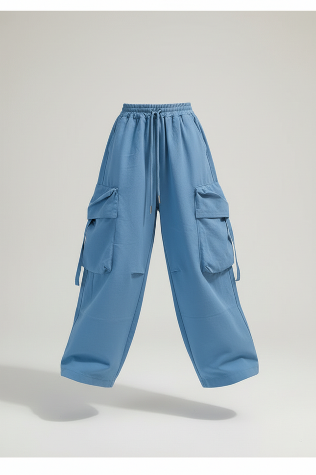 Pantalon Baggy Bleu Cargo Ample Décontracté Fille - Polyester - vue 3