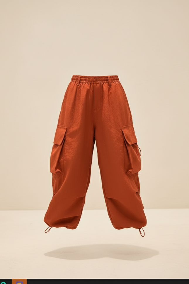 Pantalon Baggy Orange Cargo Ample Fille Décontracté - Polyester - vue 3