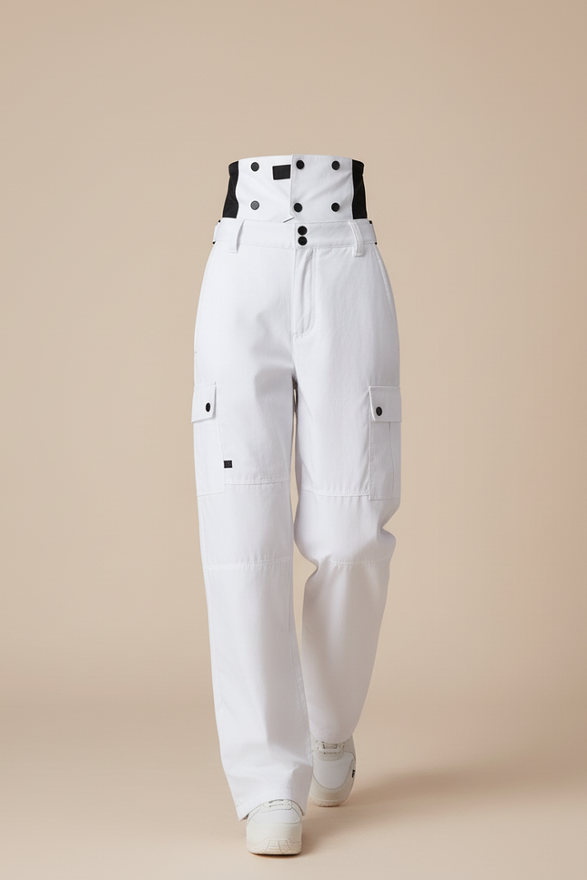 Pantalon Baggy Blanc Cargo Taille Haute Sport Hiver - Toile - vue 3
