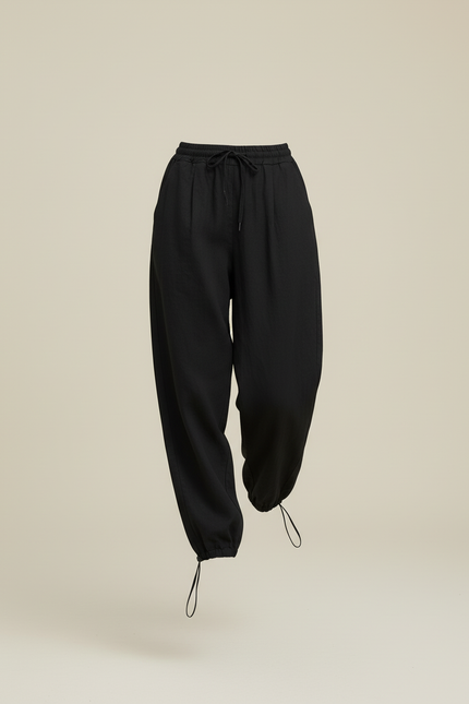 Pantalon Baggy Noir Ample Fluide Coton Décontracté Femme - Lin - vue 3