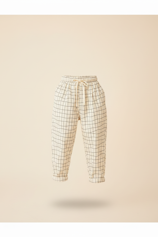 Pantalon Baggy Carreaux Ample Coton Enfant Beige - vue 3