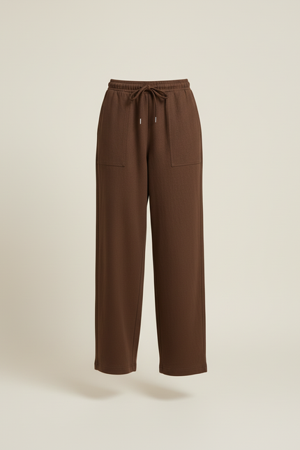 Pantalon Baggy Marron Ample Décontracté Cordon Fluide - Molleton - vue 3