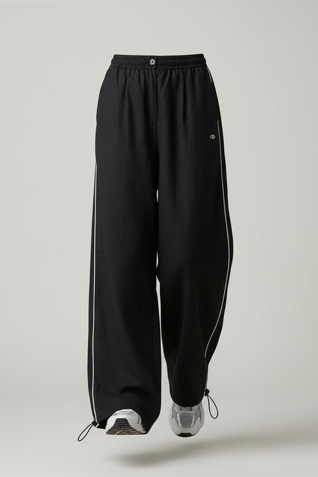 Pantalon Baggy Noir Ample Fluide Décontracté Rayures - Lin - vue 3