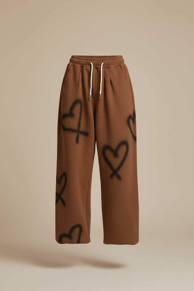 Pantalon Baggy Marron Cœurs Ample Molletonné Femme - vue 3