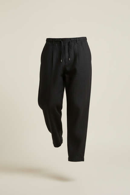 Pantalon Baggy Homme Noir Taille Élastique Toile - Lin - vue 3
