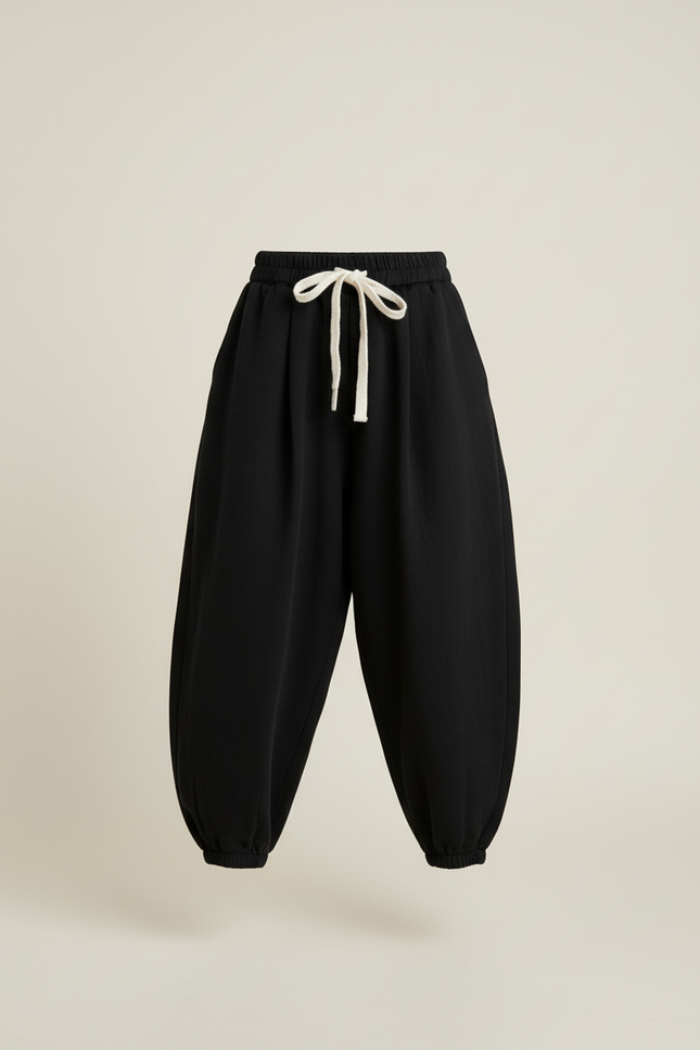 Pantalon Baggy Noir Ample Coton Décontracté Fille - vue 3